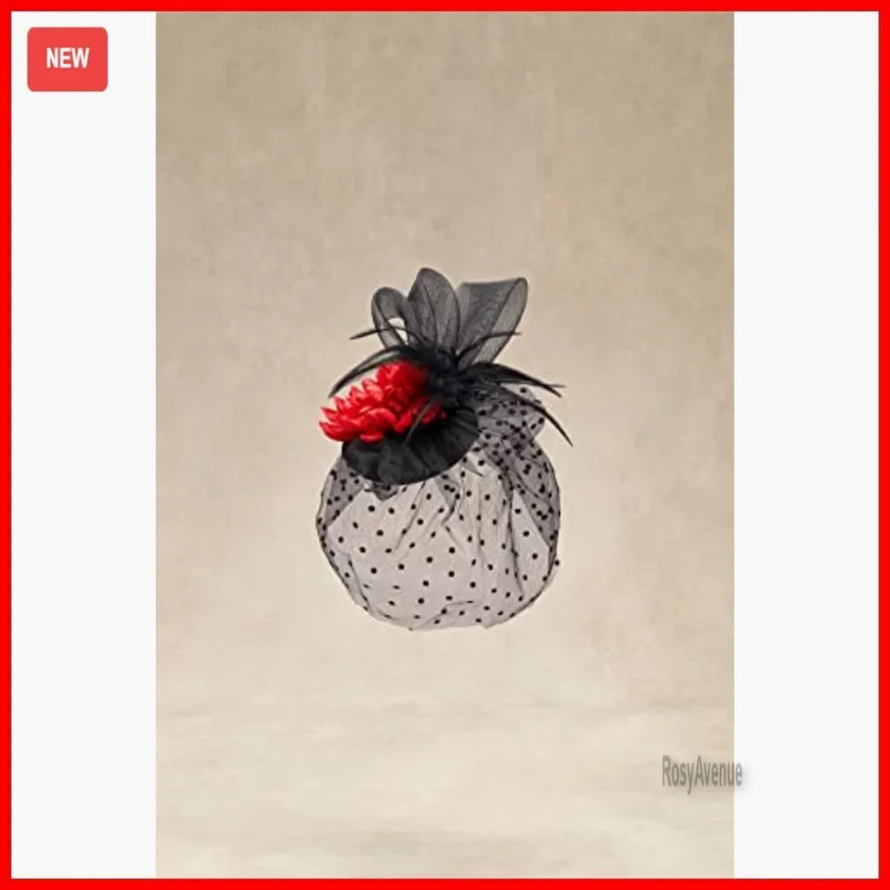 Vintage Feather Fascinator Hat with Veil - One Size Fits All Women
